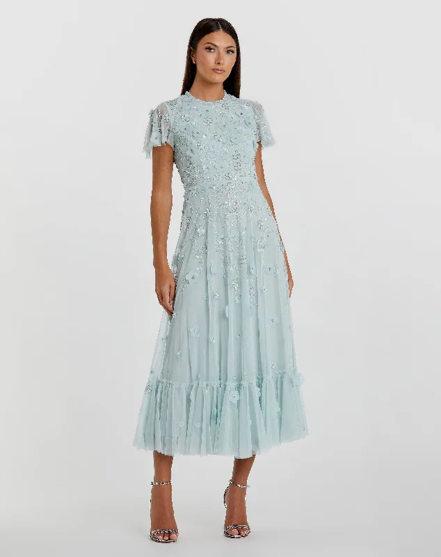 Embellished High Neck Cap Sleeve A Line Dress Fashionable unclassified dresses