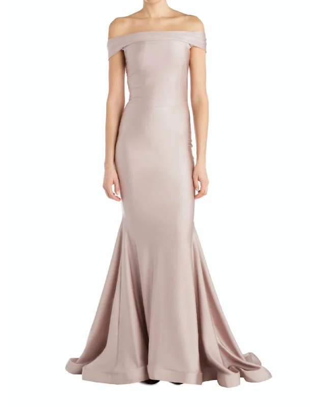 Classic Off The Shoulder Evening Gown In Blush Earthy tone unclassified dresses