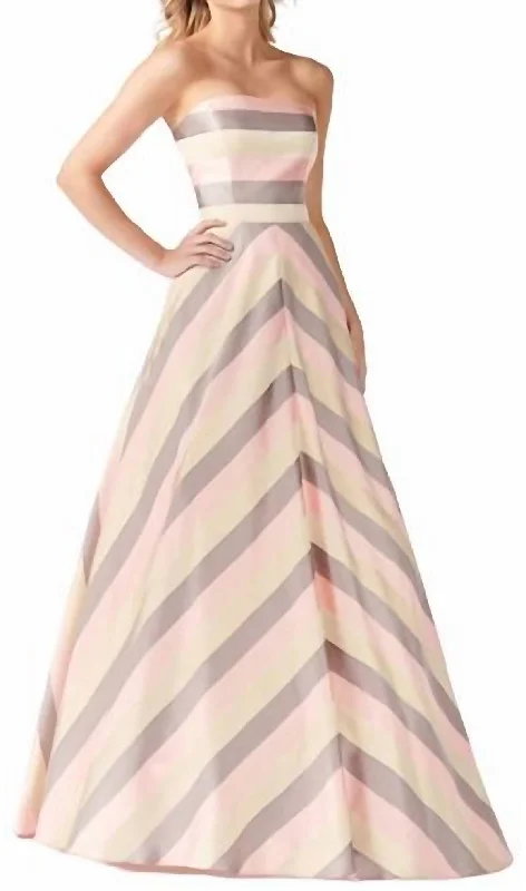 Strapless Satin Ballgown In Pink Multi Long sleeve unclassified dresses
