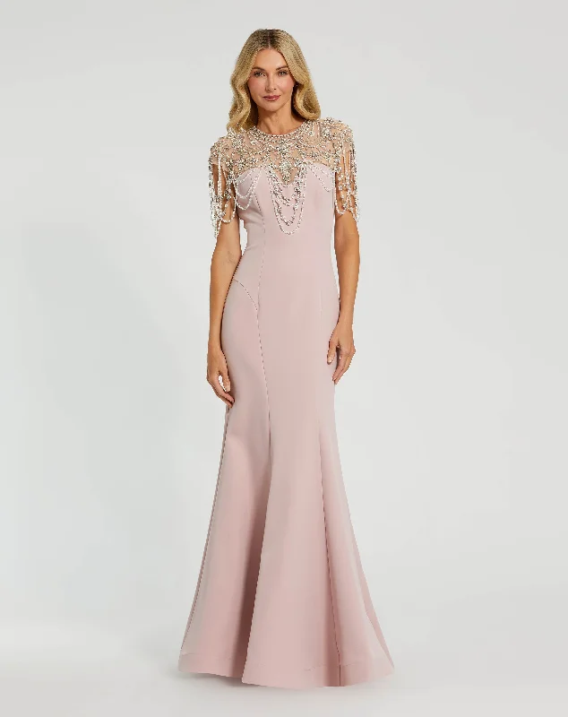 Pink Draped Pearl Beaded Mermaid Gown Wrap unclassified dresses