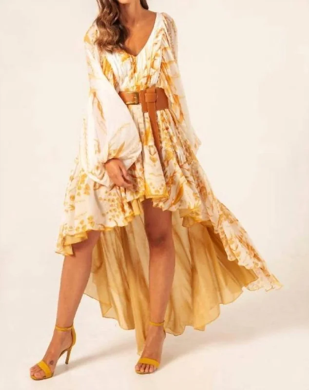 Leafs Asymmetrical Dress In Mustard Affordable unclassified dresses
