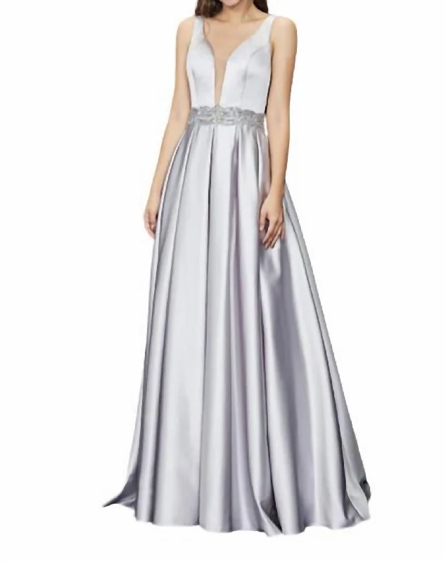 Satin Ballgown In Pewter Short unclassified dresses
