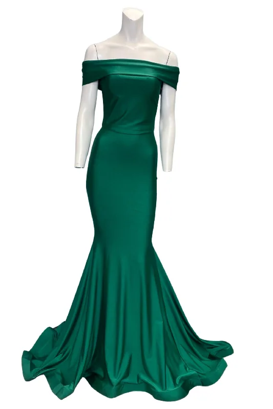 Classic Off The Shoulder Evening Gown In Green Dark color unclassified dresses
