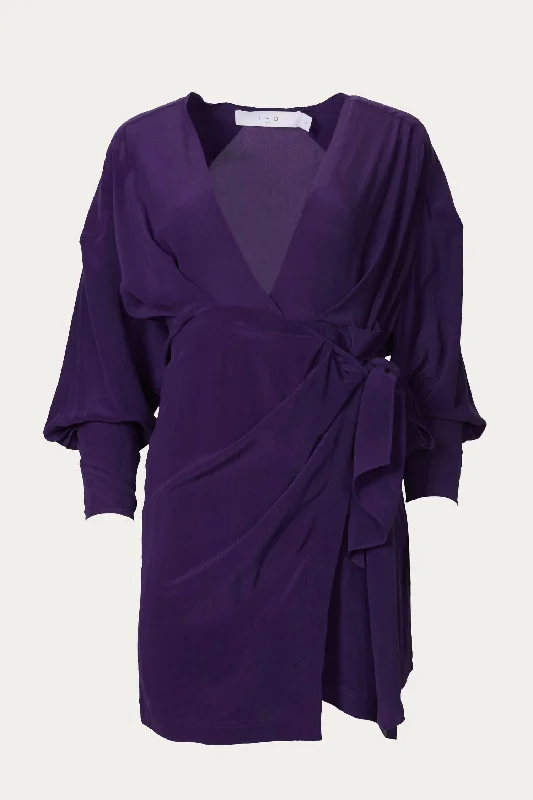 Inima Draped Silk Wrap Dress In Purple Petite unclassified dresses