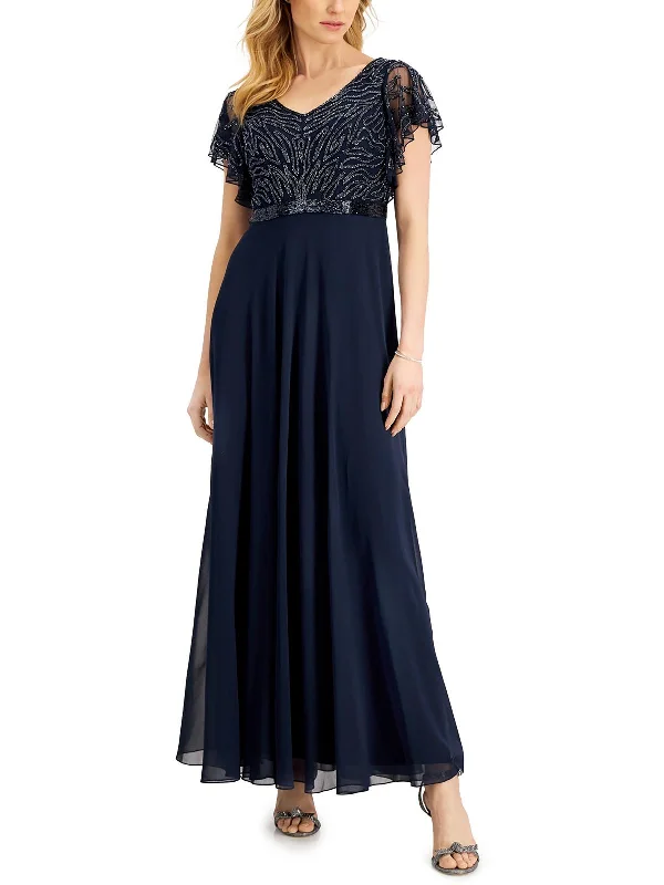 Womens Beaded Flutter Sleeve Evening Dress Vacation unclassified dresses