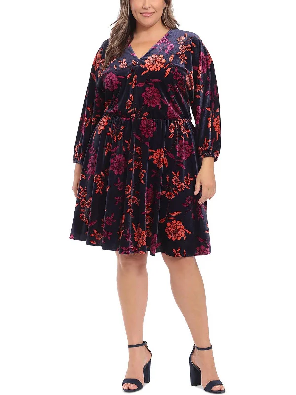 Plus Womens Velvet Knee Fit & Flare Dress Wrap unclassified dresses
