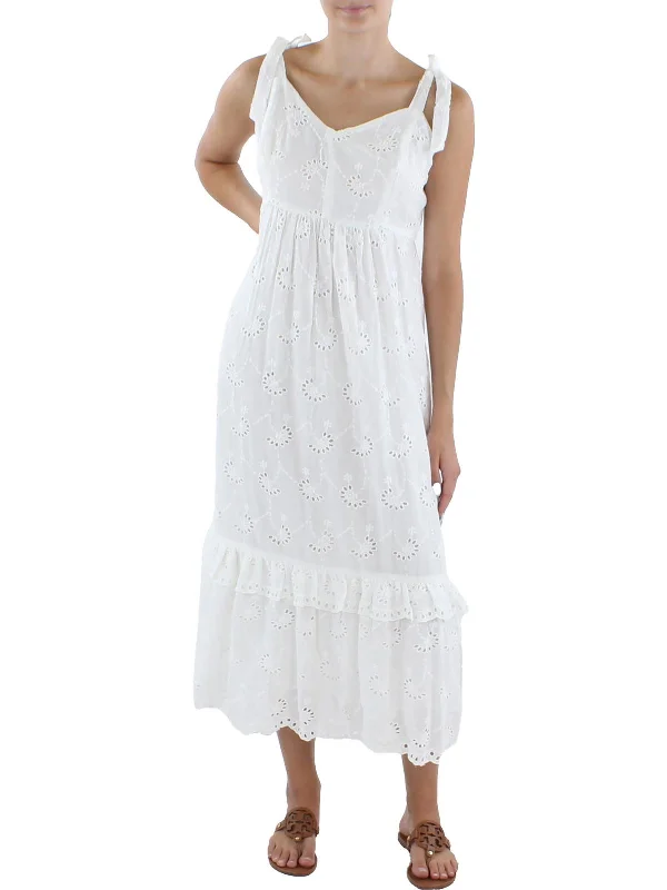 Petites Womens Eyelet Tea-Length Fit & Flare Dress Corset unclassified dresses