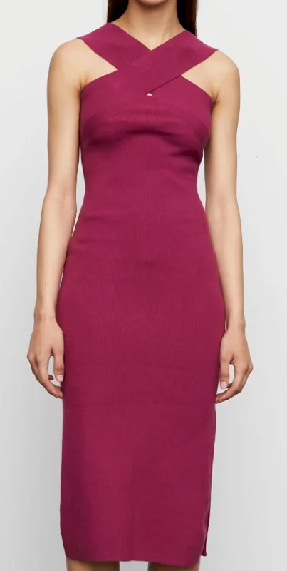 Edith Sculpted Cold Shoulder Ribbed Knit Dress In Ruby One-shoulder unclassified dresses