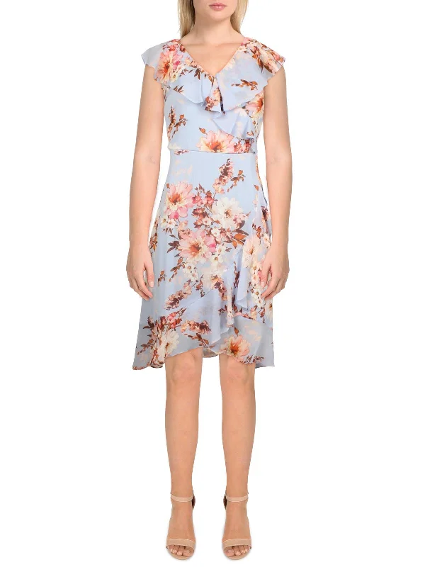 Petites Womens V-Neck Knee Shift Dress Designer unclassified dresses