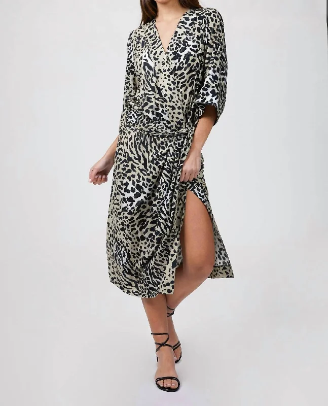 Drop Waist Kimono Dress In Leopard Velvet unclassified dresses