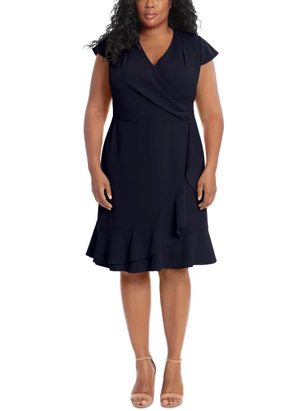 Plus Womens Surplice Knee-Length Wrap Dress Holiday unclassified dresses