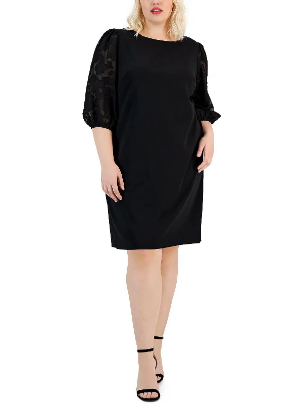 Plus Womens Burnout Puff Sleeve Shift Dress High-low unclassified dresses