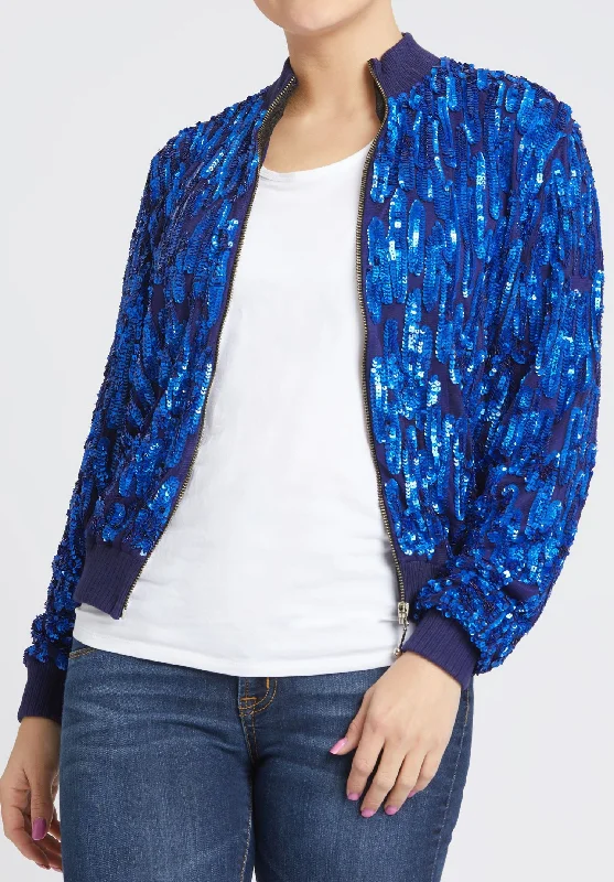 Blue Embellished Zip Up Bomber Jacket - FINAL SALE Plus size unclassified dresses