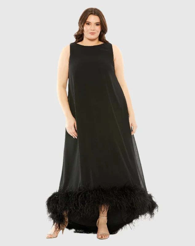 Black High Neck Feather Hem Gown Minimalist unclassified dresses