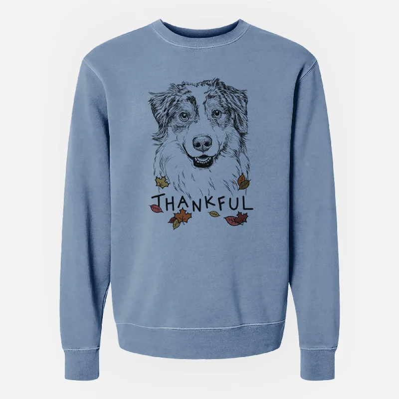 Thankful Aonghus the Australian Shepherd - Unisex Pigment Dyed Crew Sweatshirt Trendy Sweatshirt Hoodie