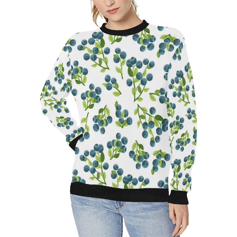 blueberry white background Women's Crew Neck Sweatshirt Hoodie Sweatshirt with Logo