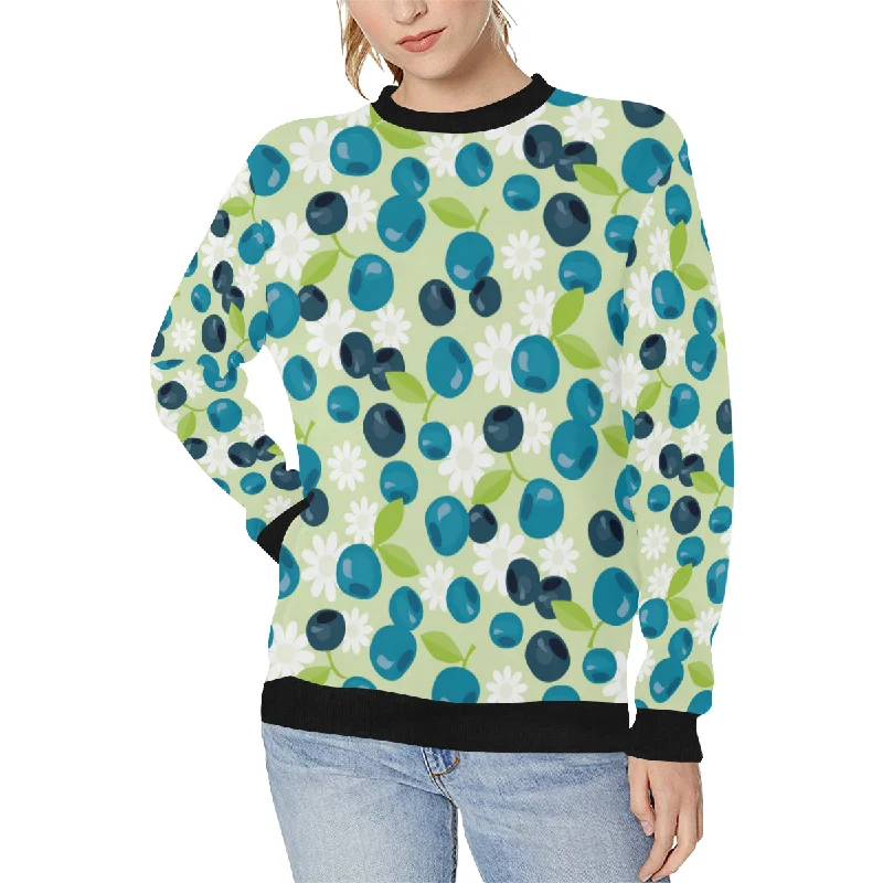 blueberry flower pattern Women's Crew Neck Sweatshirt Trendy Hoodie Sweatshirt