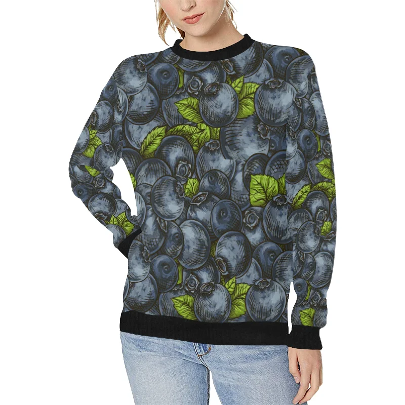 blueberry pattern Women's Crew Neck Sweatshirt Plush Hoodie Sweatshirt