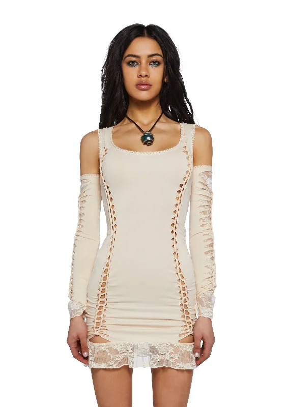 Alternative Spells Mini Dress & Gloves Set-Off White Birthday mini dresses
