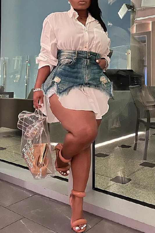 Denim Combo Stylish Mini Dress Two Piece Tiered mini dresses