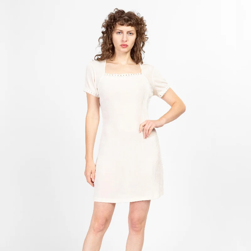Medium 90s White Square Neck Slinky Mini Dress Flowy mini dresses
