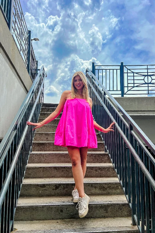 Neon Pink Tie Strap Casual Mini Dress New Year's Eve mini dresses