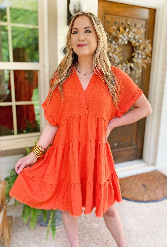 Nikoleta Linen Shirtdress in Tomato Red Prom mini dresses