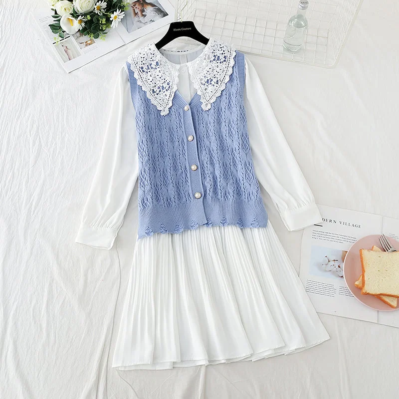 Knitted vest lace doll collar with skirt fairy Sen Department  2263 Sequin unclassified skirts
