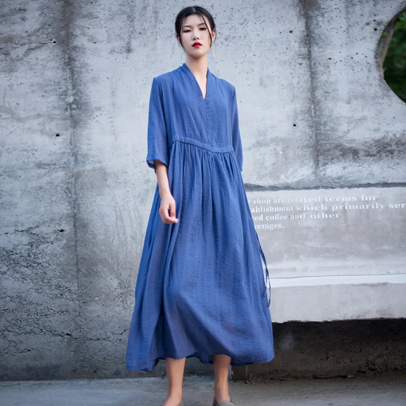 Casual Linen Half Sleeves Drawstring Long Cozy Dresses Best maxi dresses for formal events