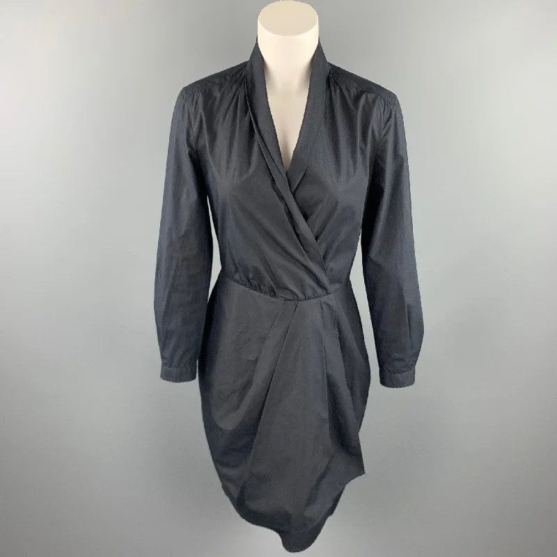 MAX MARA Size 8 Black Popin Cotton Wrap Long Sleeve Dress Goth maxi dresses