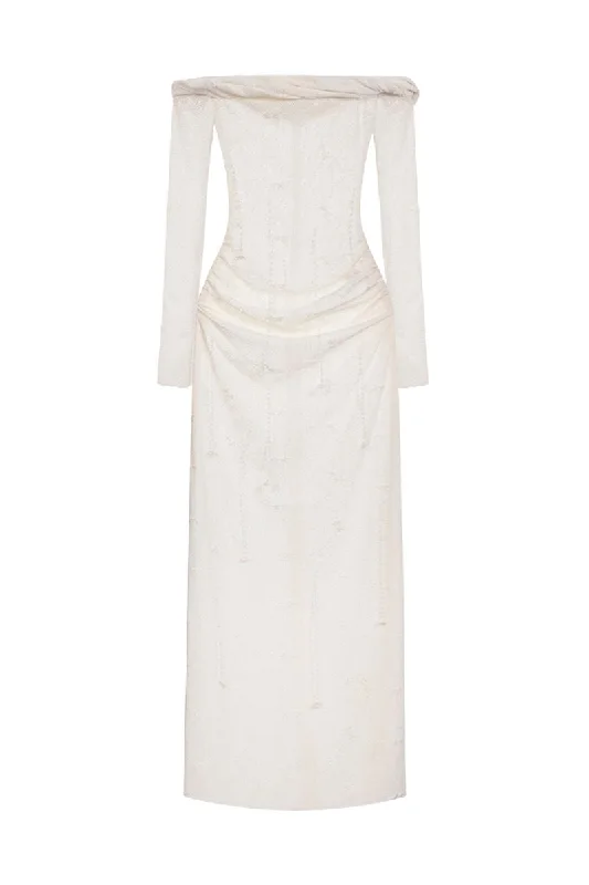 WHITE FLORAL BEADED OFF-SHOULDER MAXI DRESS Flattering maxi dresses for all body types