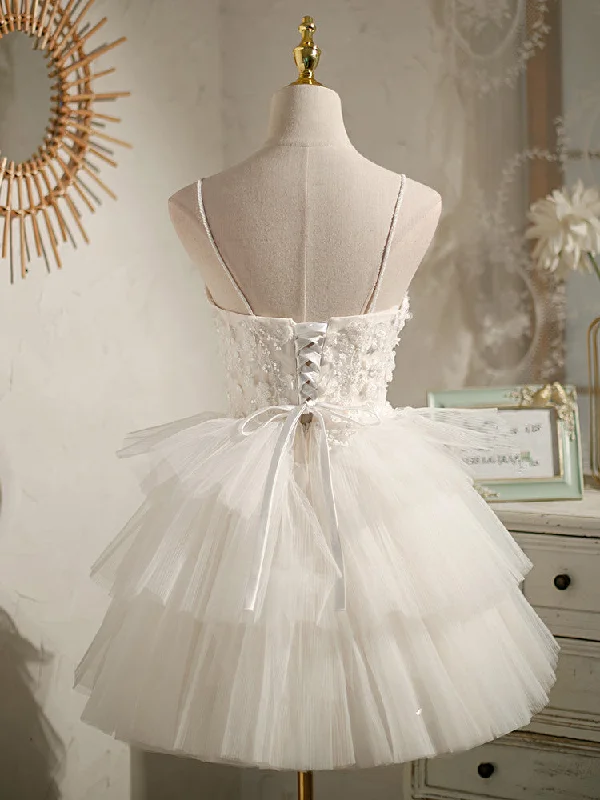 White Tulle Short Straps Party Dress Graduation Dresses, White Formal Dresses Maternity party dresses