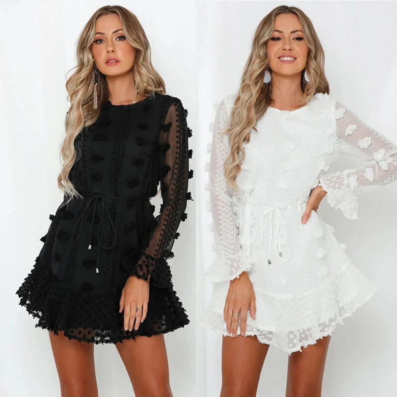 Ruffle See Through Short Dress--Floral Print Skirt