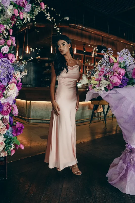 Satin Maxi Dress with Cowl Neck A-line Maxi Skirt