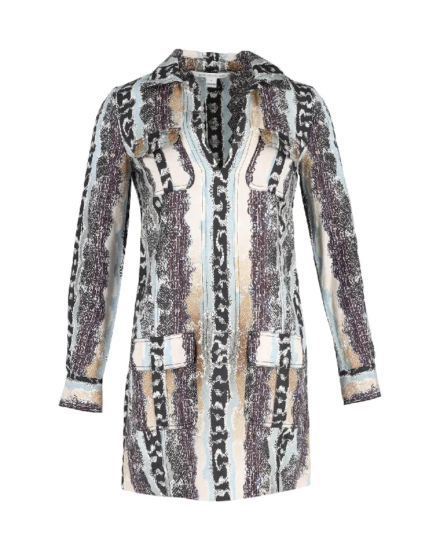 Diane Von Furstenberg Long Sleeve Tunic Dress in Multicolor Silk Velvet Maxi Skirt
