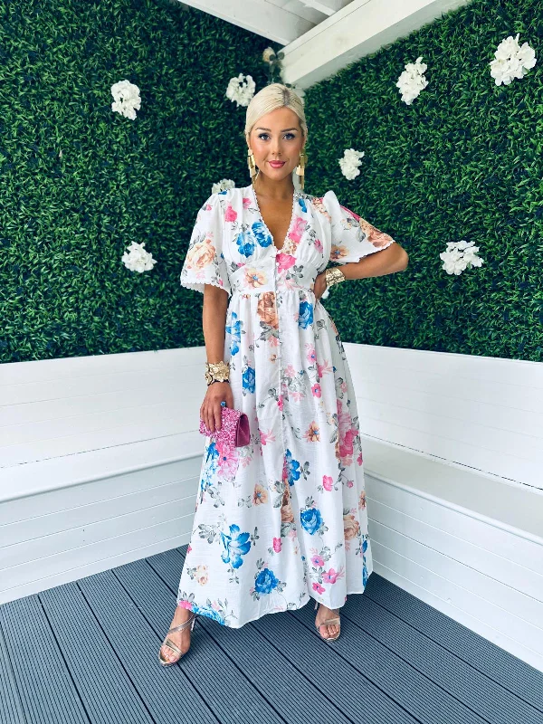 Havana Floral Button Down Maxi Dress White Full Maxi Skirt