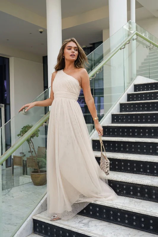 One Shoulder Mesh Maxi Dress Sleek Maxi Skirt