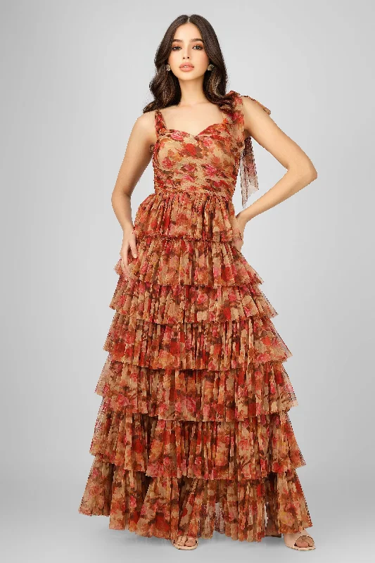 Ophelia Floral Printed Maxi Dress with Tie Detail Bold Maxi Skirt