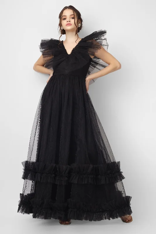 Reina Black Tulle Maxi Dress High-Low Maxi Skirt