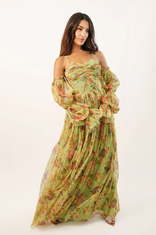Saylor Green Printed Maxi Dress Colorful Maxi Skirt