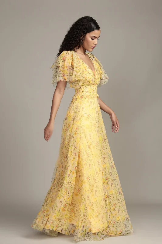 Shelby Yellow Printed Maxi Dress High-Waist Maxi Skirt