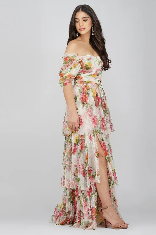 Sydney Tulle Maxi Dress in Bright Floral Elegant Maxi Skirt