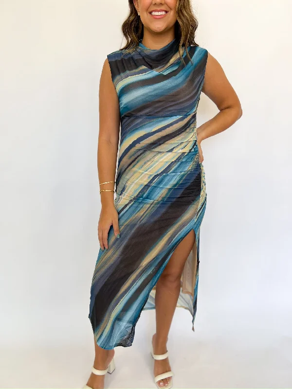 Blue Oslo Midi Dress Satin Midi Skirt